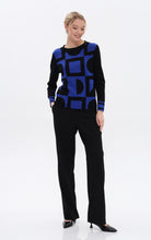 Blue and Black Geometric Knit Jumper