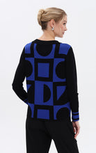 Blue and Black Geometric Knit Jumper