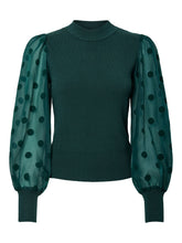 Emerald Jumper with Sheer Polka Dot Sleeves