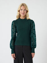 Emerald Jumper with Sheer Polka Dot Sleeves