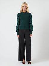 Emerald Jumper with Sheer Polka Dot Sleeves