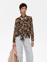 Sheer Floral Blouse with Neck Tie
