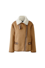 Camel Aviator Jacket with Shearling Collar