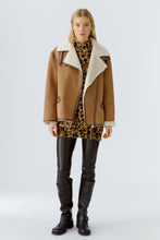Camel Aviator Jacket with Shearling Collar