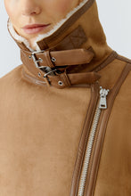 Camel Aviator Jacket with Shearling Collar