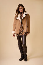 Camel Aviator Jacket with Shearling Collar