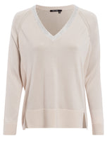 Sweater with Rhinestone Trim - Light Taupe