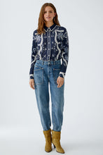 Navy Printed Blouse with Western Motif