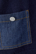 Navy Knit Top with Denim Pockets