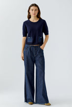 Navy Knit Top with Denim Pockets