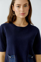 Navy Knit Top with Denim Pockets