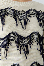 Cream Knit Jumper with Navy Fringe Detail