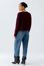 Ribbed Hem Jumper with Front Pocket - Cherry