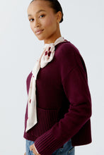 Ribbed Hem Jumper with Front Pocket - Cherry