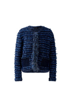 Navy Textured Bouclé Jacket with Fringe Detail