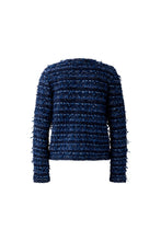 Navy Textured Bouclé Jacket with Fringe Detail