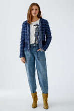 Navy Textured Bouclé Jacket with Fringe Detail