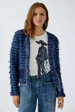 Navy Textured Bouclé Jacket with Fringe Detail