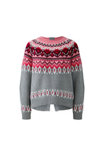 Nordic Pattern Knit Jumper in Soft Grey & Pink Tones
