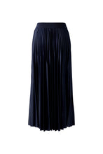 Navy Pleated Midi Skirt with Logo Waistband