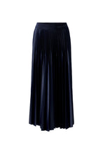 Navy Pleated Midi Skirt with Logo Waistband