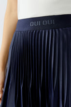 Navy Pleated Midi Skirt with Logo Waistband
