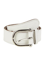 Leather Belt with Silver Buckle - White