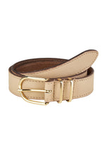 Narrow Leather Belt with Metal Loops - Sand