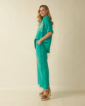 Wide-Leg Linen Trousers with Sequin Detail - Aqua