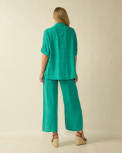 Wide-Leg Linen Trousers with Sequin Detail - Aqua