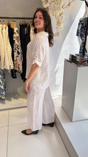 Wide-Leg Linen Trousers with Sequin Detail - White