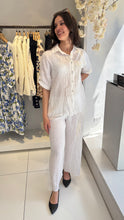 Wide-Leg Linen Trousers with Sequin Detail - White