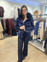 Navy Puffer Jacket with Faux Fur Collar