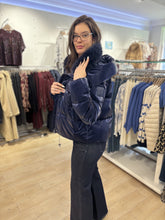 Navy Puffer Jacket with Faux Fur Collar