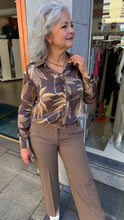 Bold Print Satin Shirt - Brown Leaf
