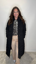 Longline Black Puffer Coat with Faux Fur Hood