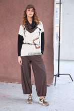 Cube Print Top with Contrast Sleeves - Black & Sand