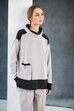 Two-Tone Tunic with Pocket - Taupe & Black