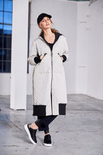 Quilted Hooded Coat with Knit Trim - Taupe and Black