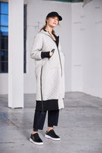 Quilted Hooded Coat with Knit Trim - Taupe and Black
