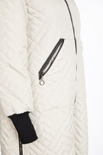 Quilted Hooded Coat with Knit Trim - Taupe and Black