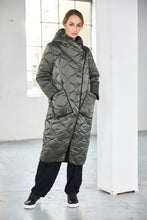 Quilted Longline Coat in Khaki