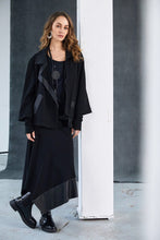Wrap jacket with Leatherette Collar and Band and Pocket Flap - Black