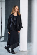 Wrap jacket with Leatherette Collar and Band and Pocket Flap - Black