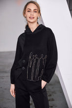 Print Top with Contrast Hood - Black