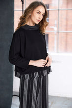 Black & Grey Striped Wide-Leg Trousers