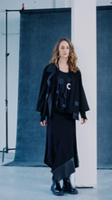 Wrap jacket with Leatherette Collar and Band and Pocket Flap - Black
