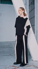 Wide Leg Contrast Panel Trousers - Black