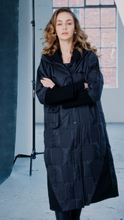 Padded Hooded Coat with Ribbed Details - Black