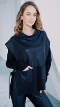 Leatherette Top with Tie Detail at Sides - Black